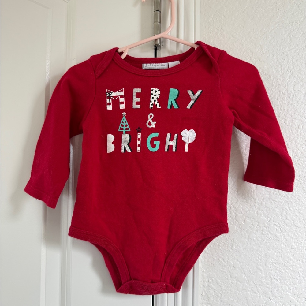 First Impressions Red Festive Christmas Merry and Bright Bodysuit